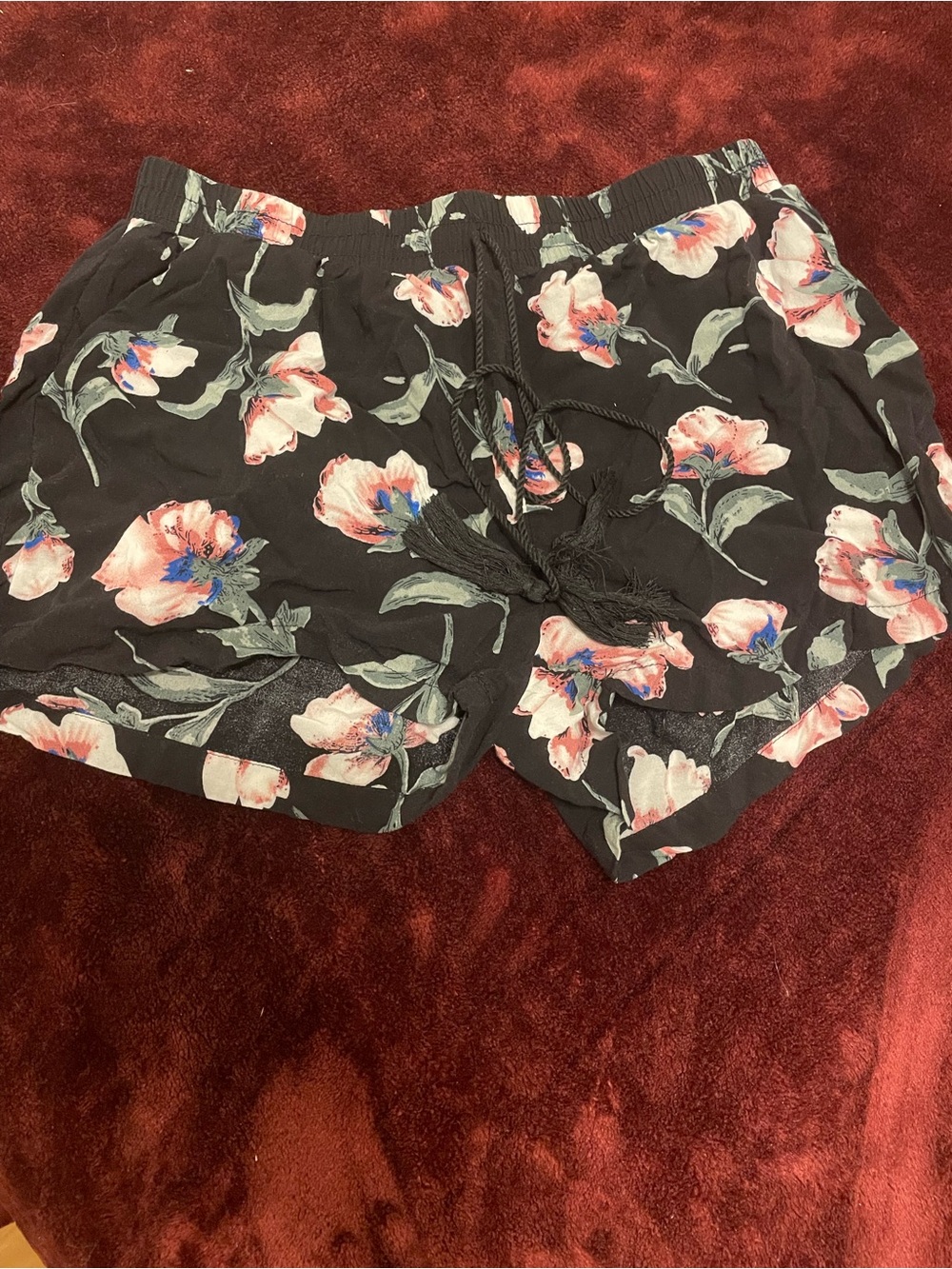 Women's Black Floral Drawstring Shorts